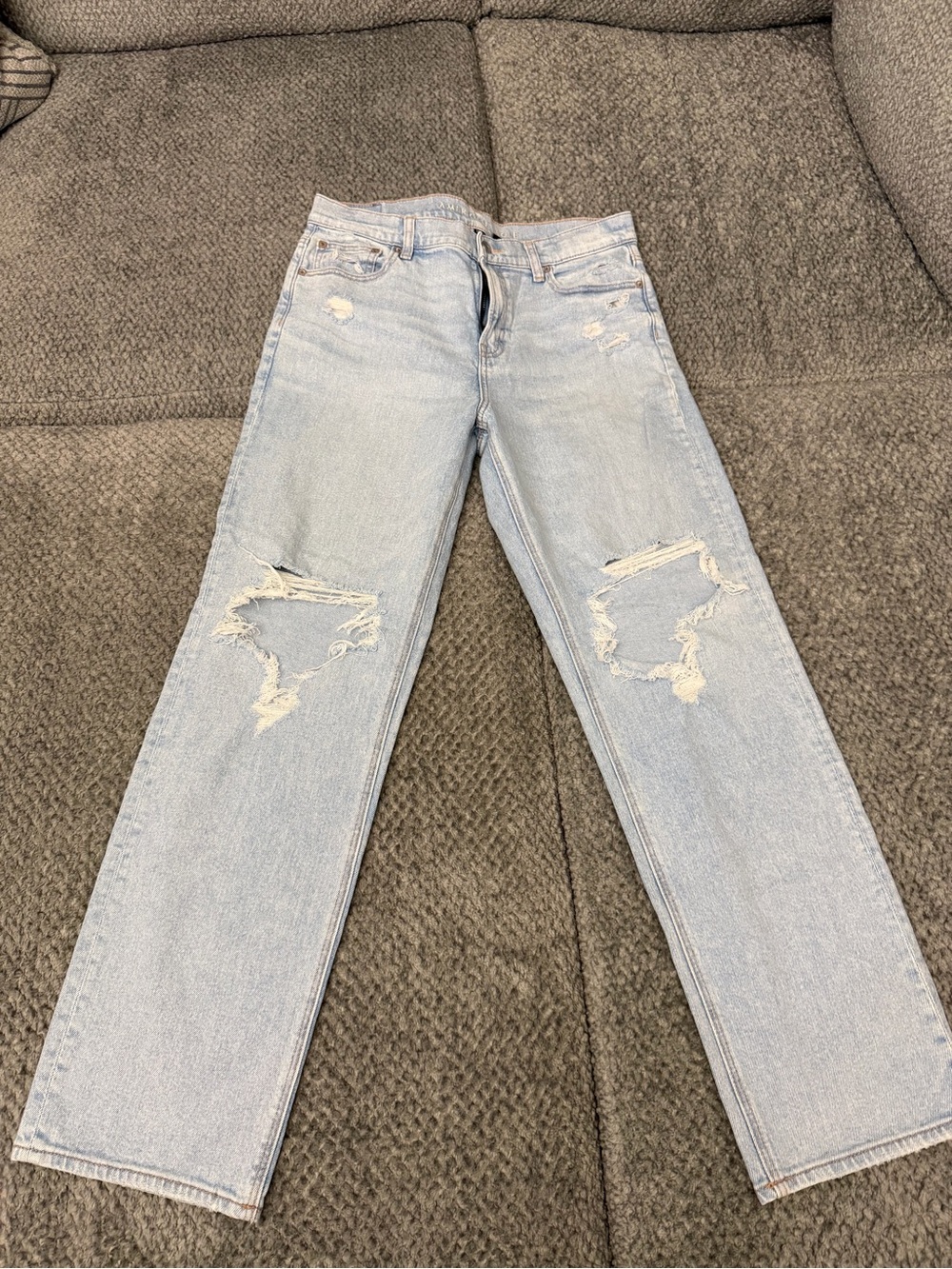 American Eagle Outfitters Light Blue Distressed Straight Leg Jeans